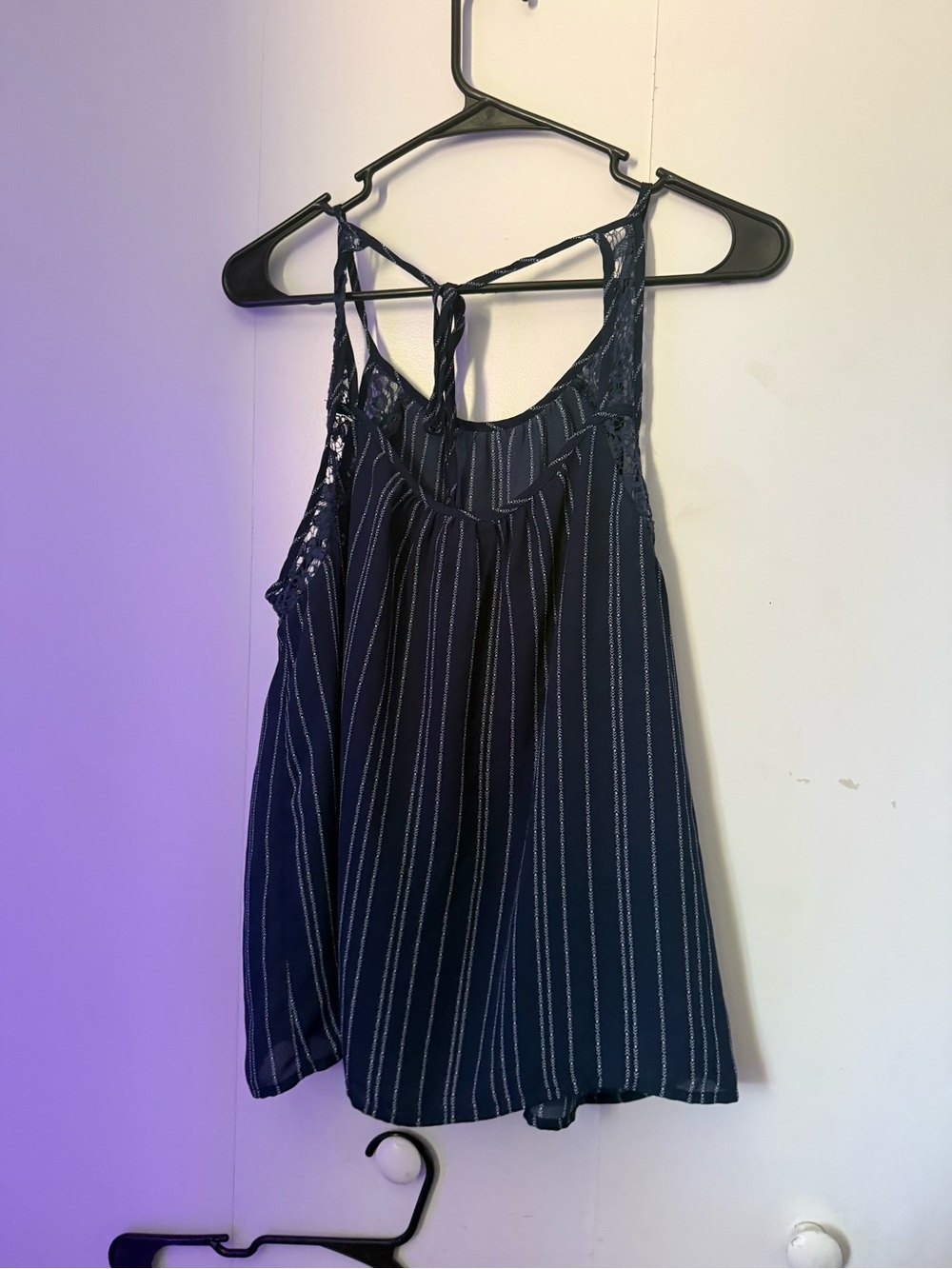 Ariat Navy Pinstripe Lace-Back Tie-Neck Camisole